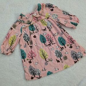 Baby Boden Pink and Green Forest Print Dress